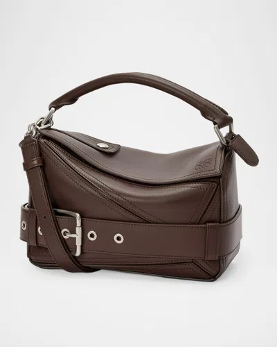 Loewe Puzzle Biker Top-handle Bag In Shiny Leather In Brown