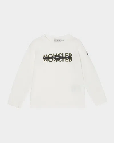 Moncler Boy's Logo Graphic-print Long-sleeve T-shirt In White