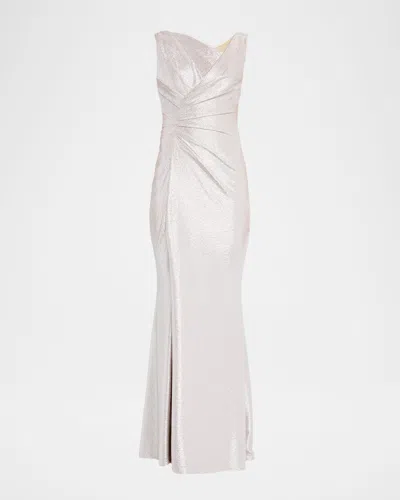 Talbot Runhof Sleeveless Mirrorball Stretch Gown In Silver