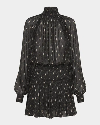 Nicholas Cecile Ruched Turtleneck Viscose Mini Dress In Black