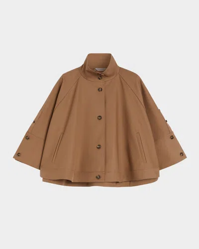 Max Mara Fulcro Single-breasted Cotton Gabardine Cape In Brown