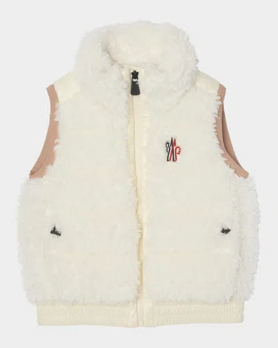 Moncler Girl's Teddy Fleece Down Vest In White