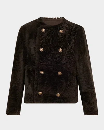 Brunello Cucinelli Reversible Sheep Shearling Double-breasted Jacket In Brown