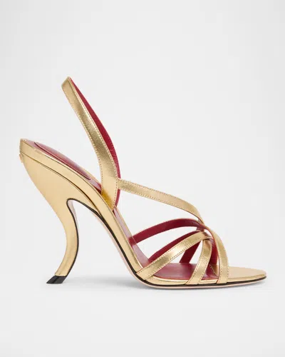 Valentino Garavani Valentino Fetishique 105 Leather Slingback Sandal In Gold