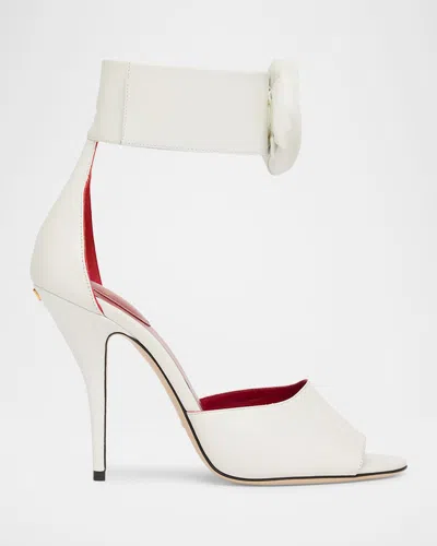 Valentino Embellished Rose Leather Sandals In White