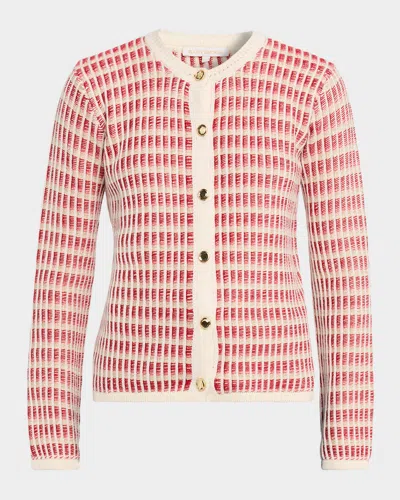 Ramy Brook Ivy Metallic Striped Wool-blend Cardigan In Pink