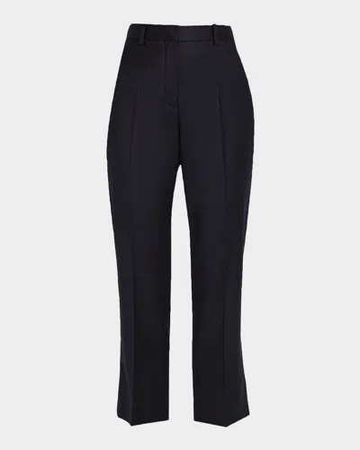 Loro Piana Dermot Wool-cashmere Flannel Straight-leg Ankle Pants In Black