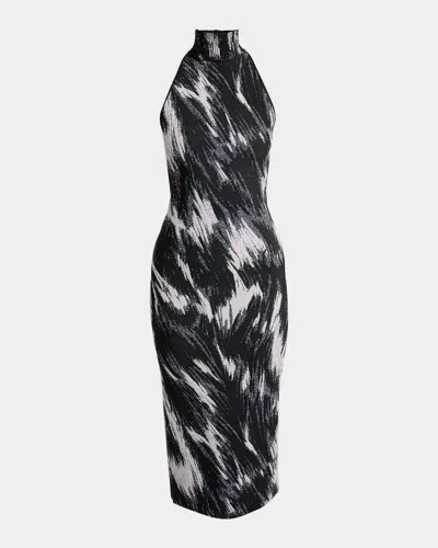 Givenchy Halterneck Dress In Animal Jacquard Viscose In Gray