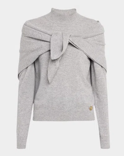 Oscar De La Renta Mockneck Cashmere Knit Scarf Sweater In Gray