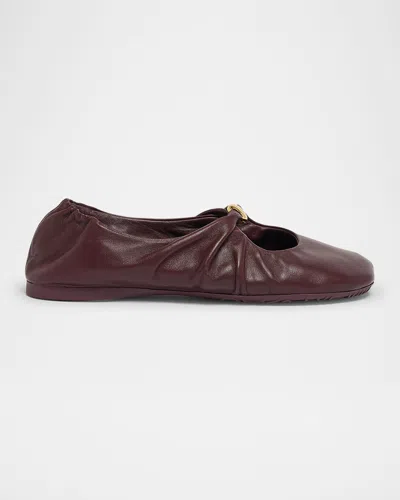 Loewe Burgundy Nappa Leather Pebble Ballerinas