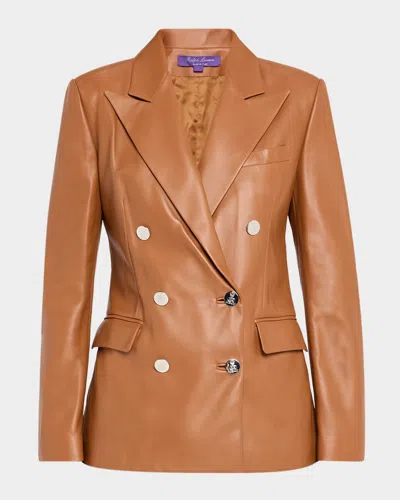 Ralph Lauren Camden Leather Double-breasted Jacket In Orange