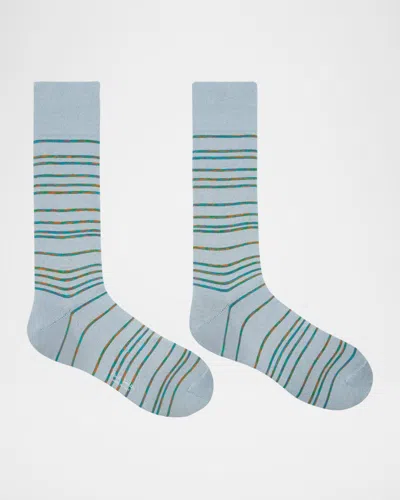 Paul Smith Men's Kew Multicolor Pinstripe Crew Socks In Blue