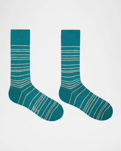Paul Smith Men's Kew Multicolor Pinstripe Crew Socks In Green
