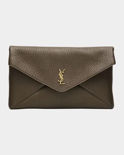 Saint Laurent Ysl Envelope Pouch Bag In Grained Leather In Brown