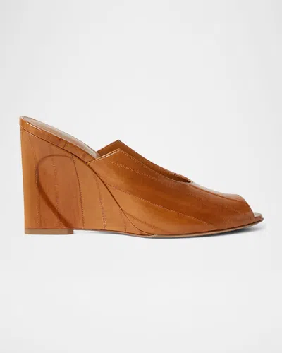 Fendi Eel Leather Peep-toe Mules In Brown