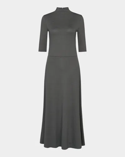 Vince Elbow-sleeve Turtleneck Midi Dress In Green