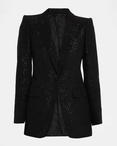 Tom Ford Single-breasted Wool Blend Crepe Jacket With Sequins In Black