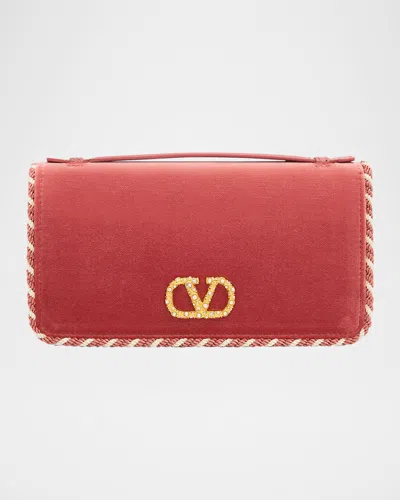 Valentino Vlogo Signature Suede Wallet With Chain Strap In Pink