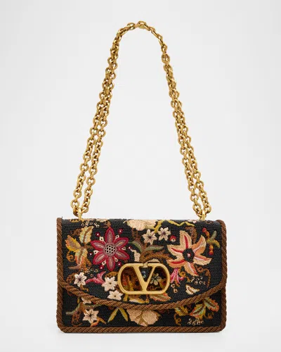 Valentino Vain Brocade Silk Chain Shoulder Bag In Black