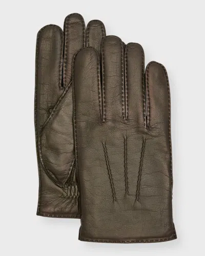 Agnelle Men's Patina Leather Gloves In Green