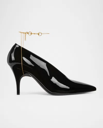 Gucci Musa Vernic Patent Leather Anklet Pumps In Animal Print