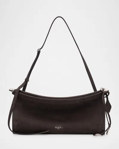 Alaïa Le Click Medium Shoulder Bag In Suede In Gray