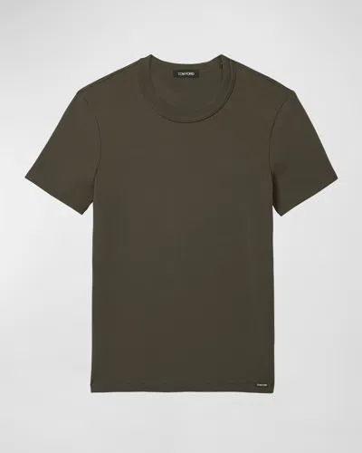 Tom Ford Cotton Blend Crewneck Tee In Blue