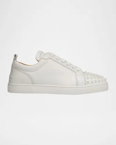 Christian Louboutin Louis Junior Spikes Cap-toe Full-grain Leather Sneakers In White