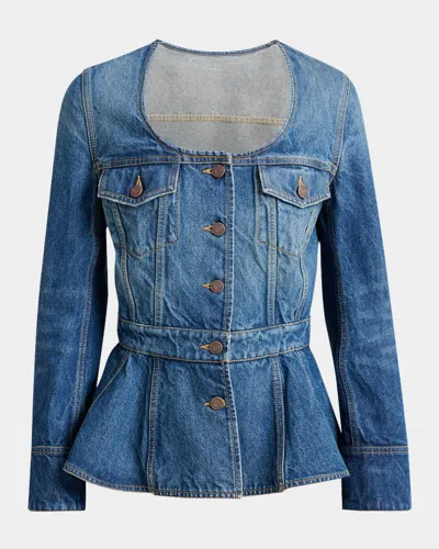 Chloé Long-sleeve Denim Peplum Top In Blue