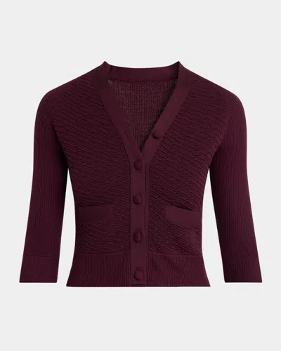 Chloé Textured Wool Knit Half-sleeve Cropped Cardigan In Burgundy