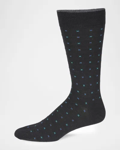 Marcoliani Men's Merino Wool Micro-woven Crew Socks In Blue