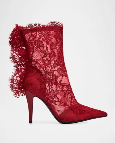 Alexander Mcqueen Heron Lace Ankle Boots In Red