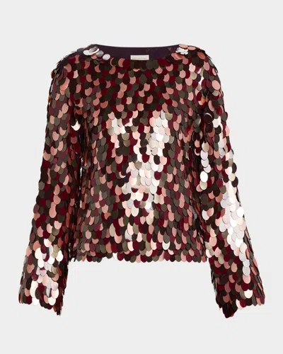 Dries Van Noten Paillette Embellished Long-sleeve Top In Brown