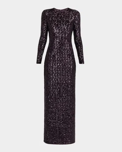 Michael Kors Stretch Sequined Long-sleeve Gown In Green