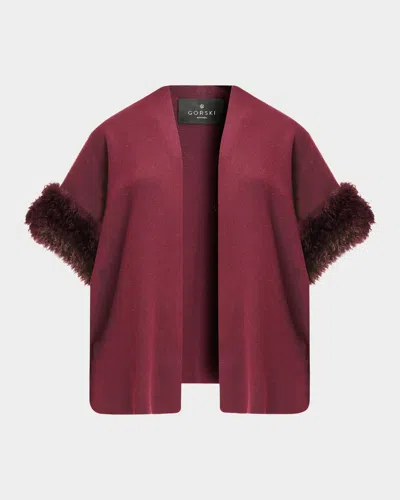 Gorski Knit Wool Vest With Mongolian Lamb Cuffs In Burgundy