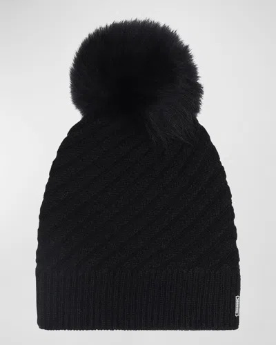 Gorski Select Cashmere Beanie With Lamb Shearling Pom In White