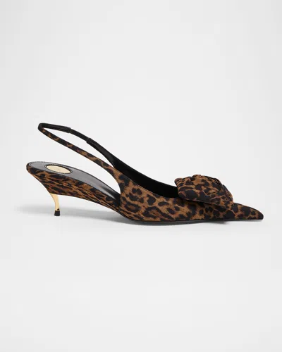 Saint Laurent Dakota Rose Leopard Satin Slingback Pumps In Animal Print