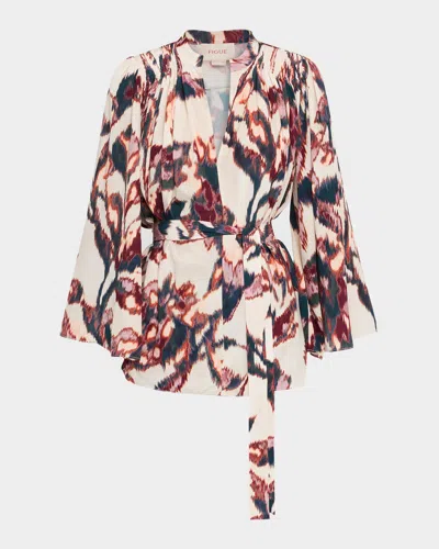 Figue Avery Ikat-print Belted Long-sleeve Top In Multi