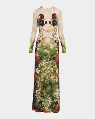 Alice And Olivia Forbidden Forest Delora Long-sleeve Maxi Dress In Multi