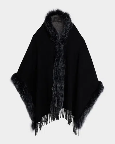 Gorski Toscana Lamb Shearling-trim Fringe Cashmere Stole In Black