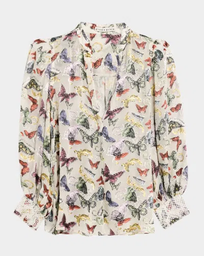 Alice And Olivia Sheila Butterfly-print Blouse In White