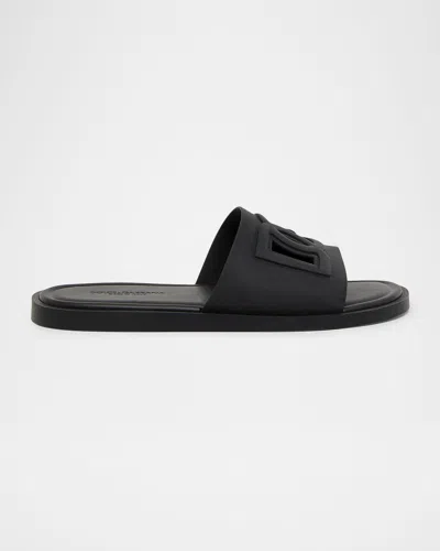 Dolce & Gabbana Black Sandals With Dg Logo Cut-out In Leather Man In Black