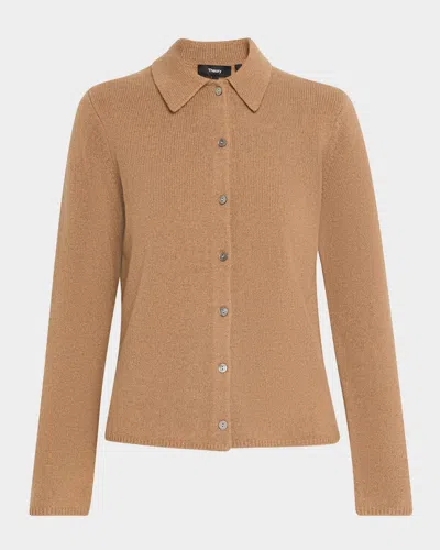 Theory Cashmere Button-front Shirt In Brown