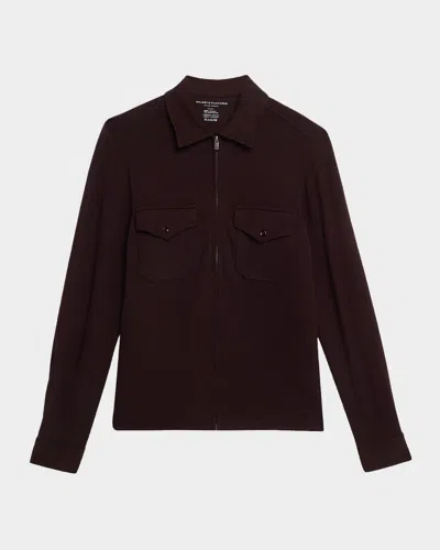 Majestic Zip-front French Terry Shirt Jacket In Brown