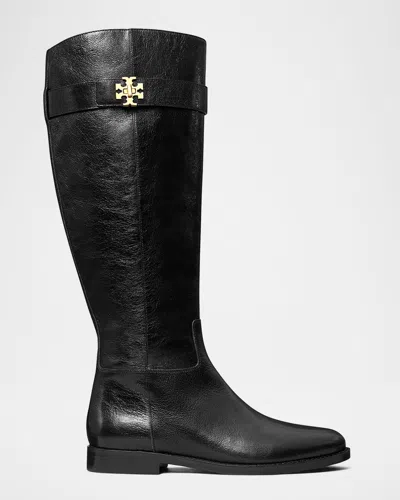 Tory Burch Turnlock Leather Knee-high Riding Boots In Black