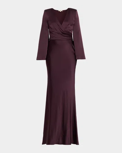L'agence Manon Surplice Satin Maxi Dress