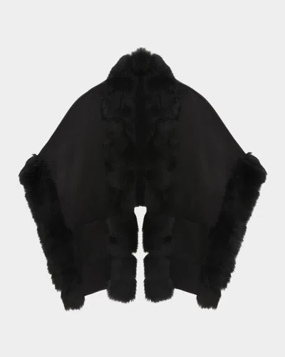 Gorski Reversible Loro Piana Cashmere-wool Shawl With Merinillo Lamb Shearling Trim In Black