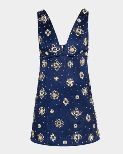 Alice And Olivia Mandy Embellished Mini Dress In Blue