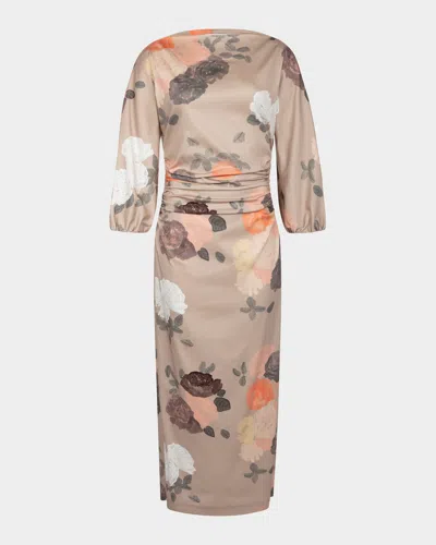 Bernadette Ezra Floral-print Ruched 3/4-sleeve Maxi Dress