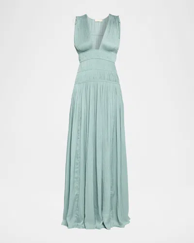 Ulla Johnson Tasneem Plissé Plunge Neck Gown In Burgundy